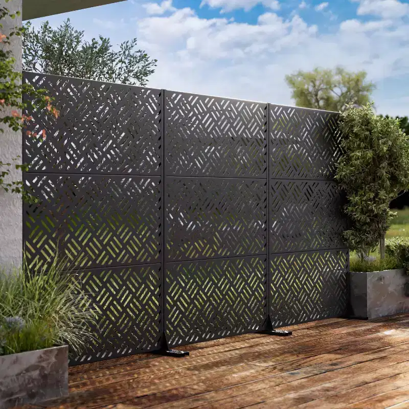 72 inch Room Divider Galvanized Frame Privacy Screen Freestanding Garden Fence Patio Black