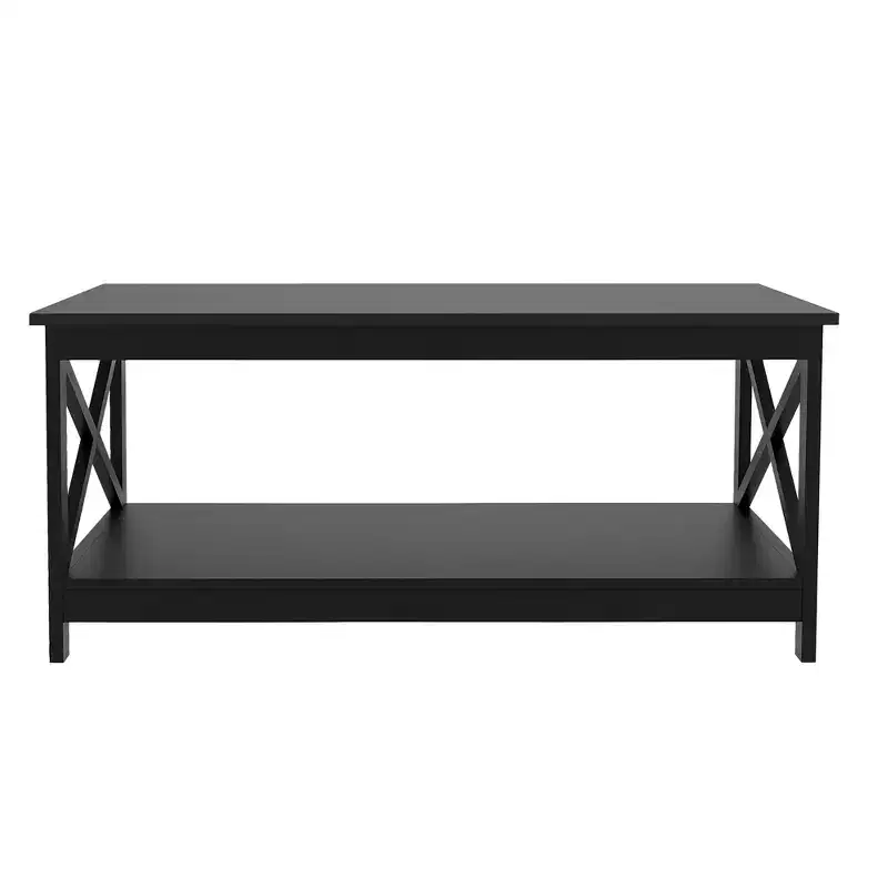 39.57 in. Black Rectangle Wood Coffee Table with Shelf