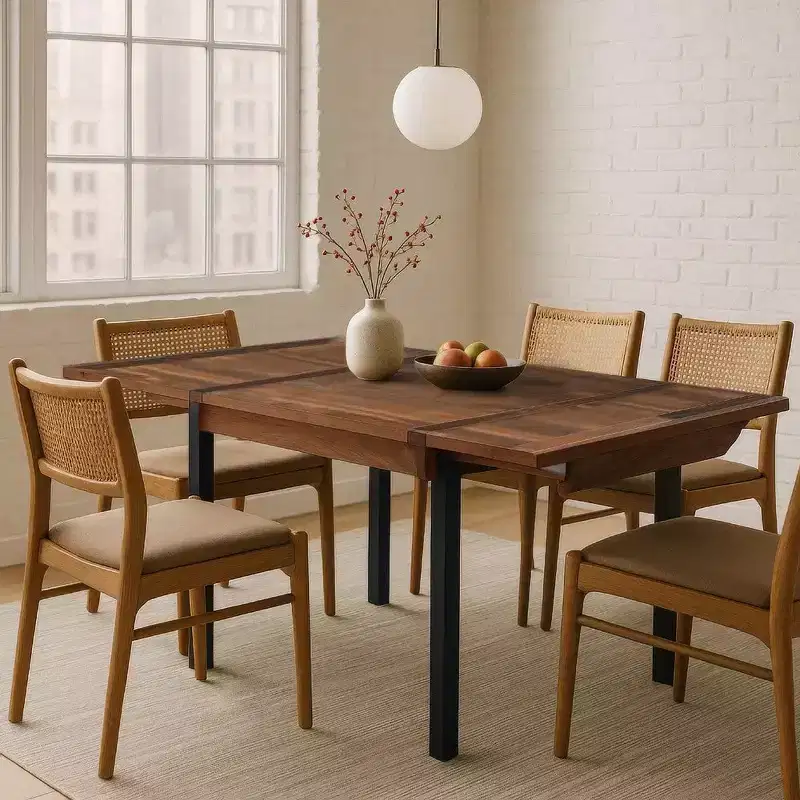 Brown & Black Extendable Rectangular Dining Table – Seats 6–8