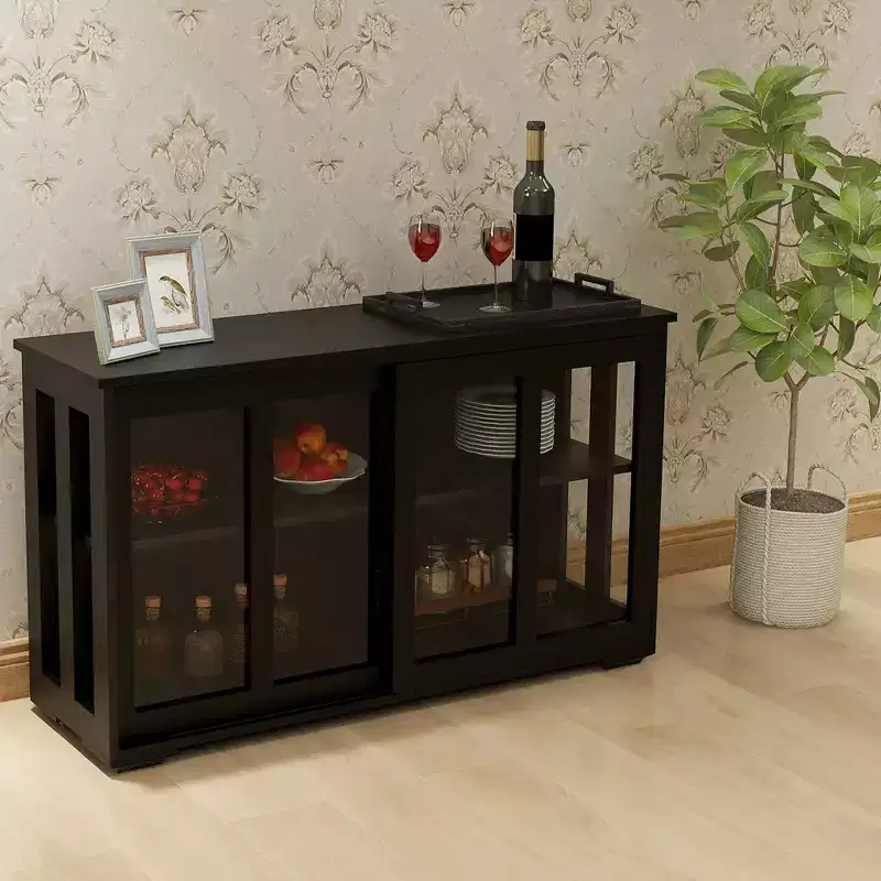Buffet Cabinet with Storage, Kitchen Sideboard with Glass Doors, Accent Coffee Bar Table Cabinet for Living Room Dining Room