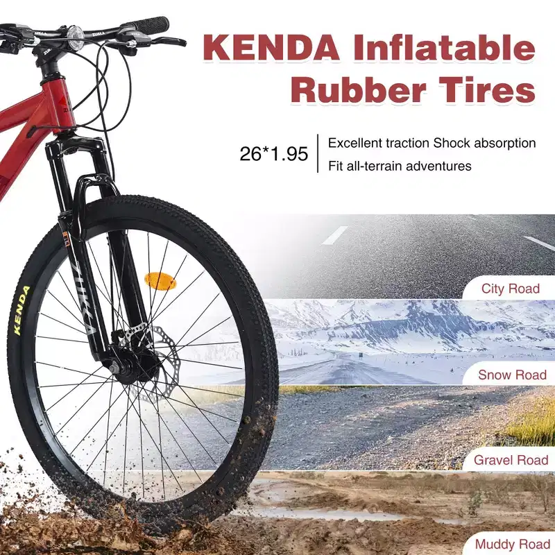 NAYSAYE Bicycle Mountain Bike 24 Speed Steel Frame with Suspension Fork for Adults, Red, 65.75*24.41*37