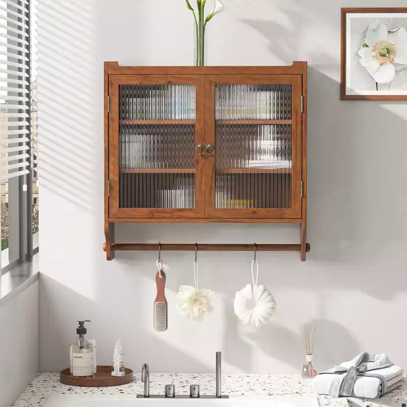 Okak Wall Cabinet, Storage Cabinet with 2 Glass Doors and 3 Shelves, Accent Cabinets for Kitchen, Dining Room