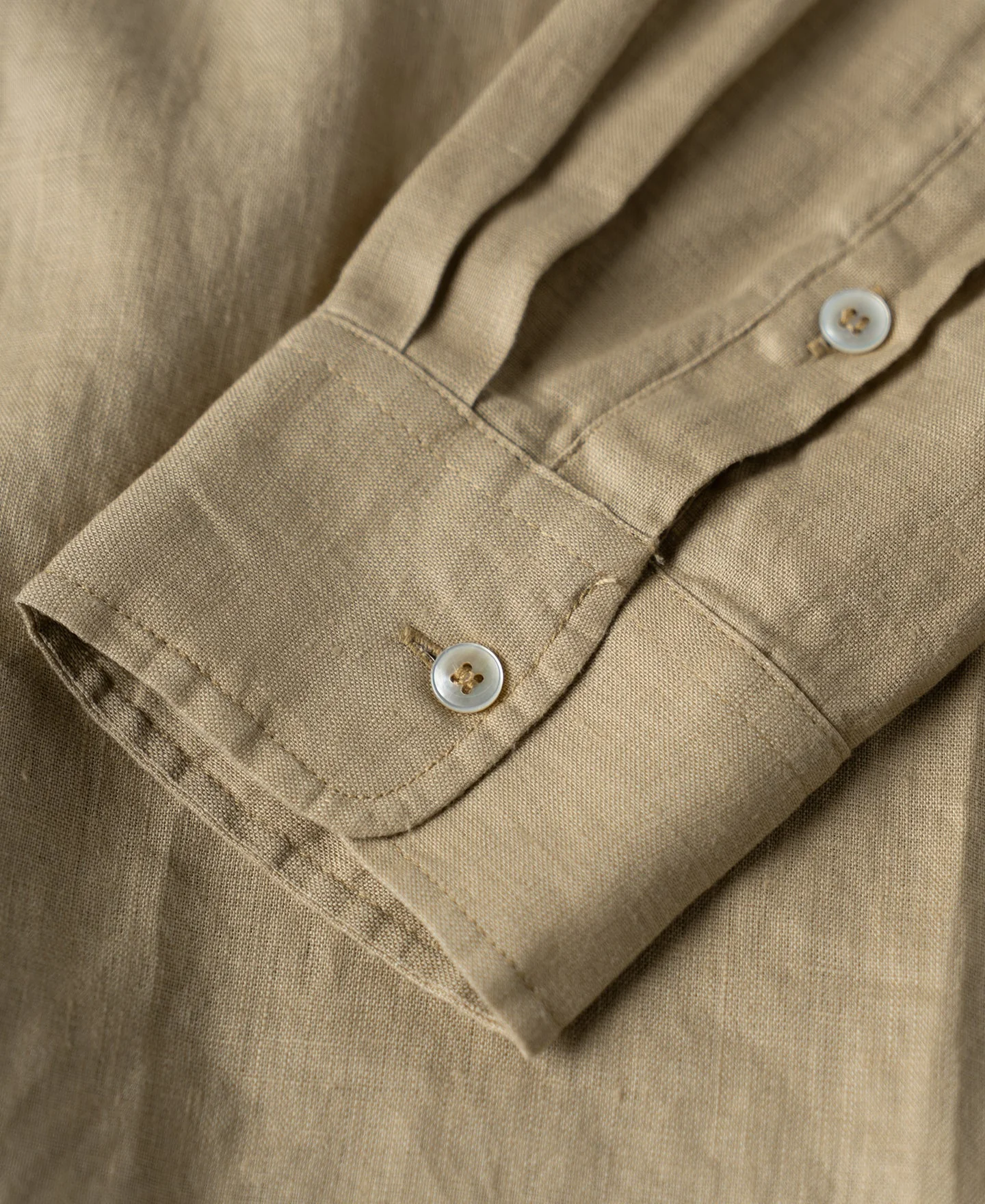 1950s Italian Collar Long Sleeve Linen Shirt - Light Coffee