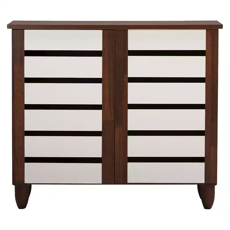 Gisela Two-Tone Shoe Cabinet with 2 Doors Oak/White - Baxton Studio: Modern Design, 3 Shelves, Vinyl Legs
