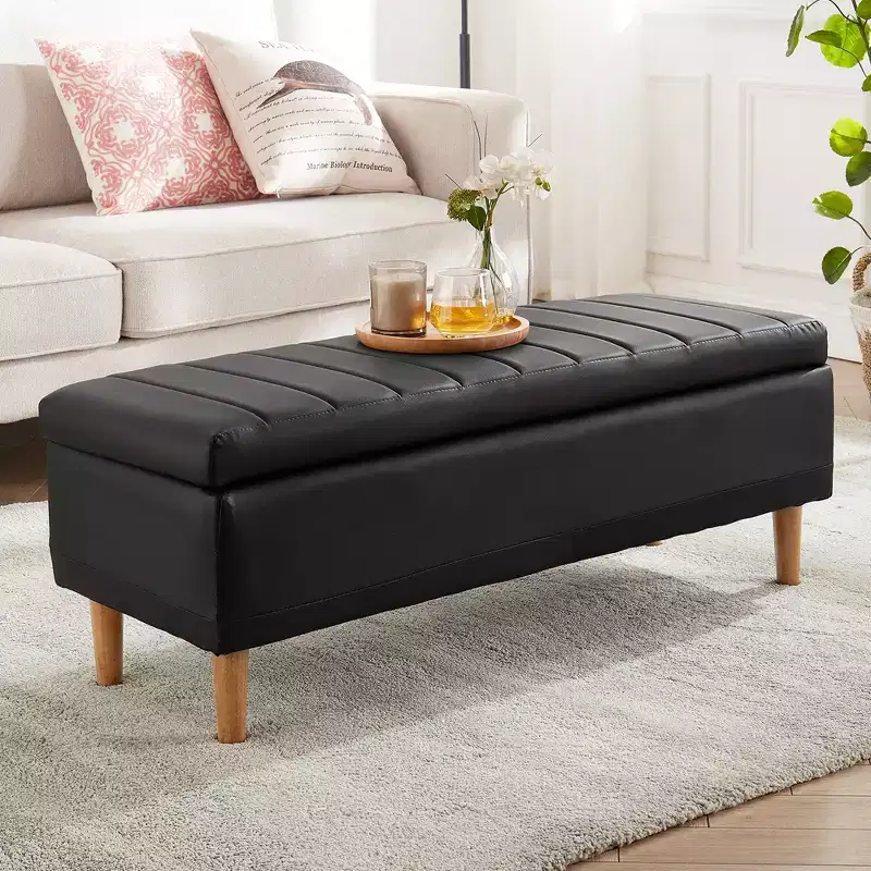 Modern Soft PU Leather Storage Bench, Ottoman 44 Shoestool with 6.1 Deep Storage Space for Living Room or Bedroom, Easy to Clean, Black