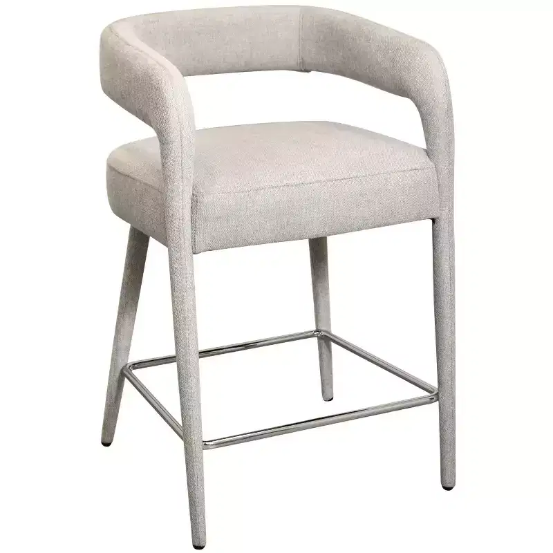 25 Ivory Metal and Fabric Low Back Counter Height Bar Chair
