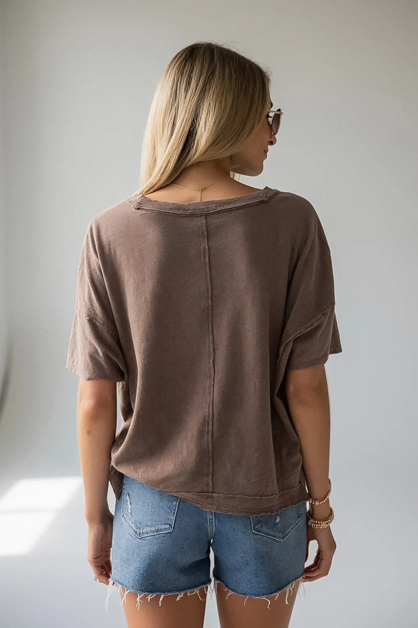 V-Neck Relaxed Short Sleeve Cotton Top