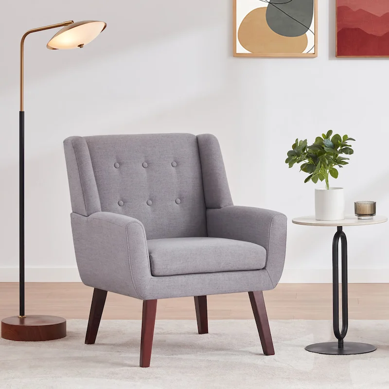 HUIMO Modern Linen Upholstered Armchair Tufted Accent Chair