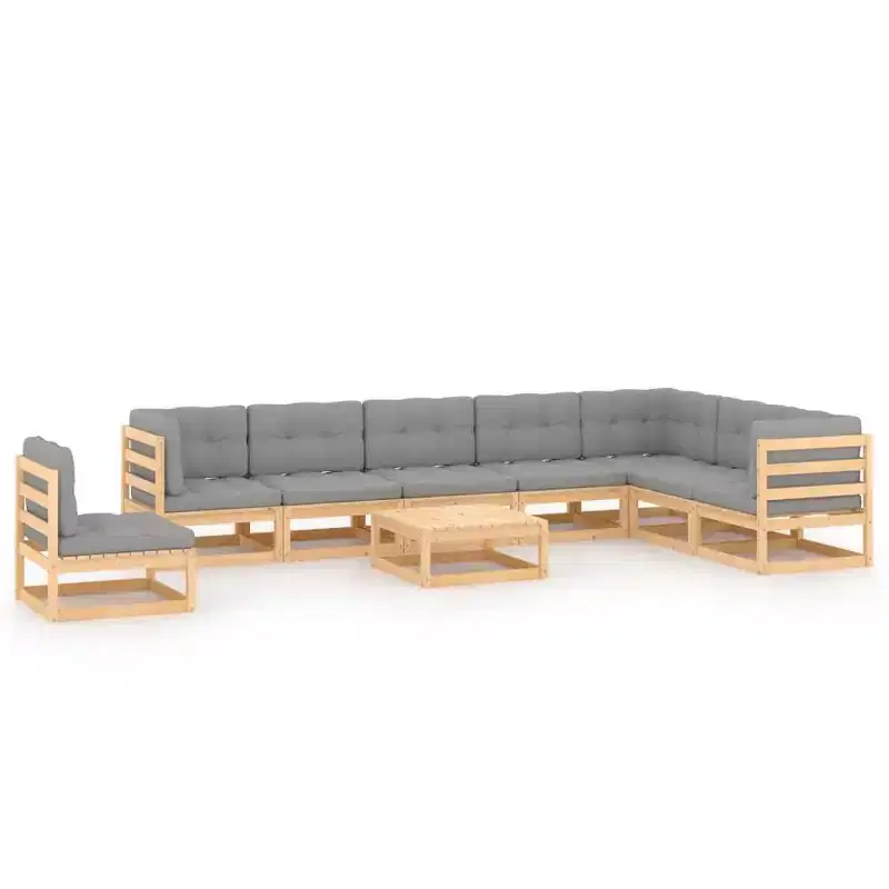 vidaXL Patio Furniture Set 9 Piece Outdoor Sectional Sofa Solid Wood Pine - Natural With Cushion