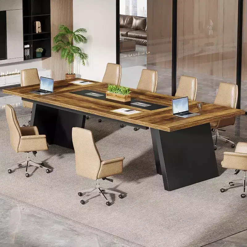 Lantine Modern 8ft Conference Table, Meeting Room Table with Cable Management, Large Business Seminar Furniture for Boardroom