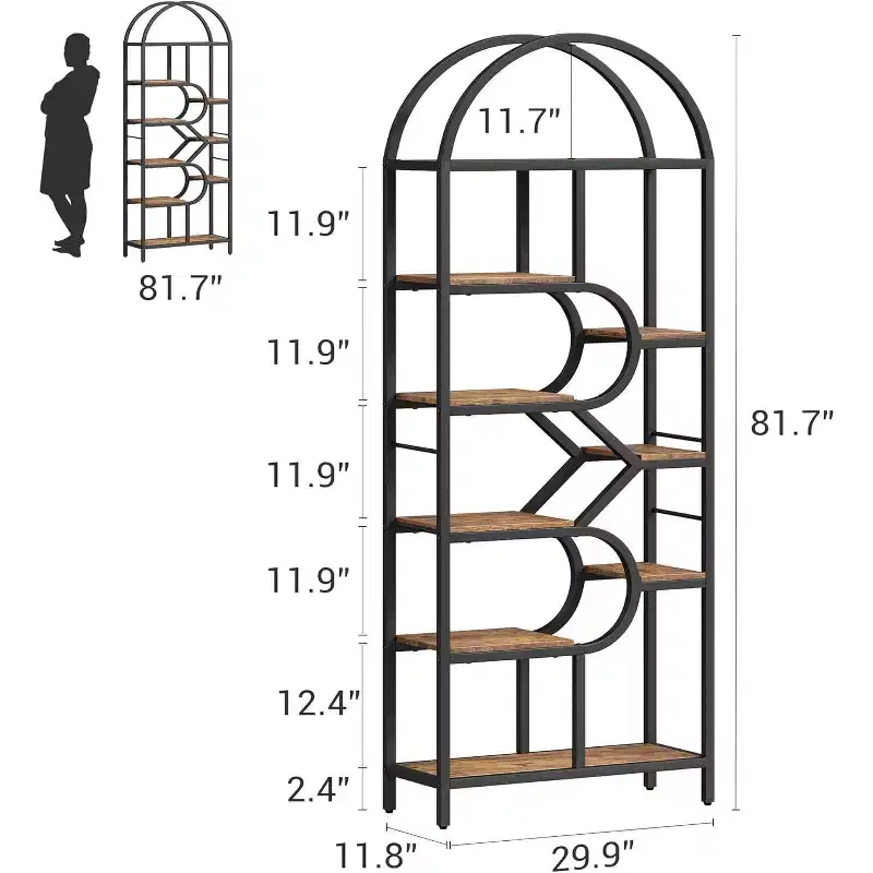 81.7 Tall 6-BookShelf Open Storage,Modern Arched Bookcase , Unit for Living Room, Office or Bedroom