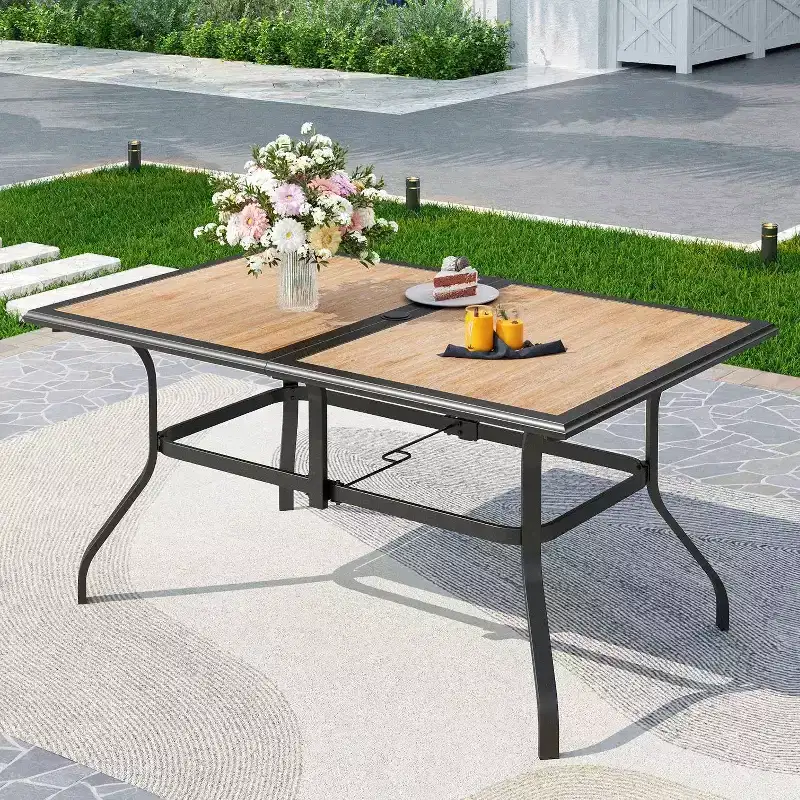 Patio Set with Steel Table with 1.57" Umbrella Hole & Steel Swivel Sling Arm Chairs - Captiva Designs