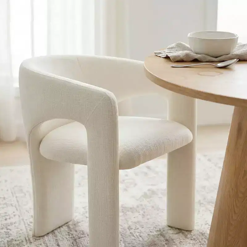 Round Dining Table Set with 2 Chenille Armchairs, Modern Pedestal Table and Upholstered Chairs with Full Back and Arms-Panipeachy