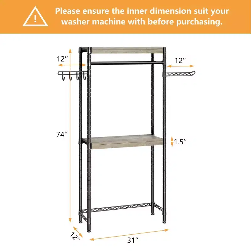 3-Tier Laundry Room Shelf Over Washing Machine Storage Utility Rack Above Toilet Washer Dryer Clothes Hanger Adjustable Height Bathroom Organization
