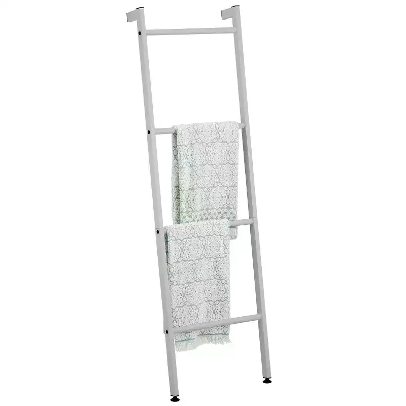 Metal Blanket & Towel Wall Ladder Rack for Bedroom/Bathroom, Light Gray