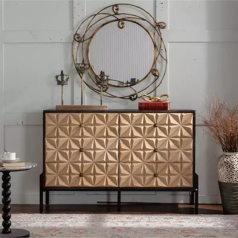 Brynn Mid-Century Modern Geometric Pattern Sideboard Storage Cabinet