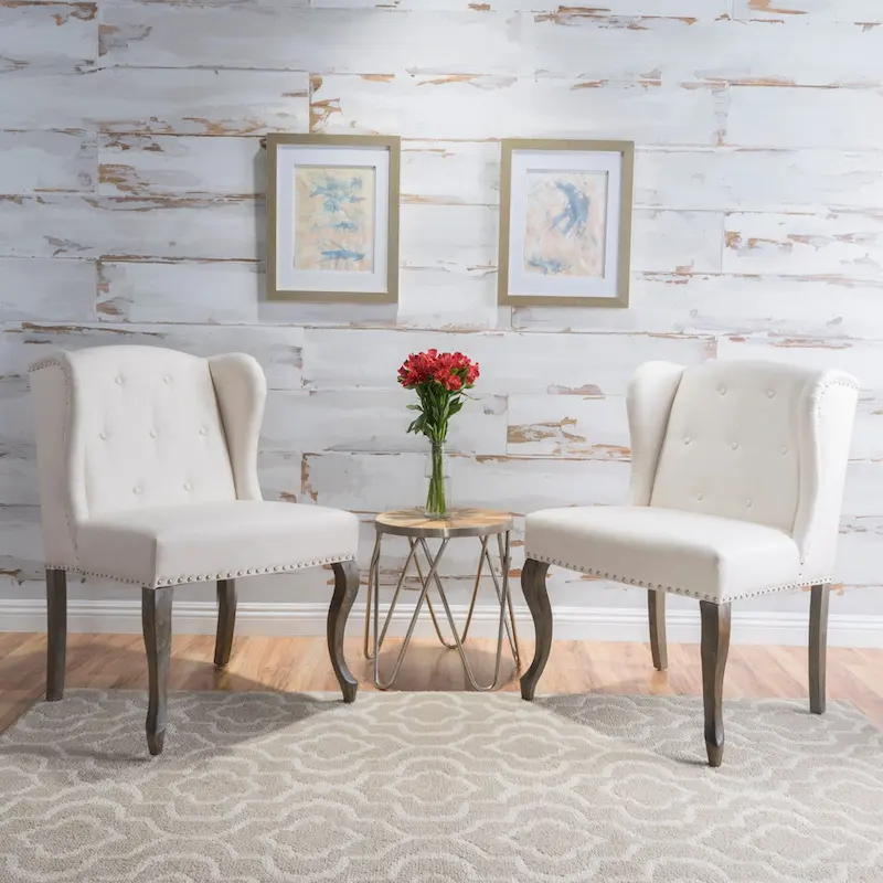 Niclas Wing Back Studded Fabric Accent Chairs (Set of 2) by Christopher Knight Home