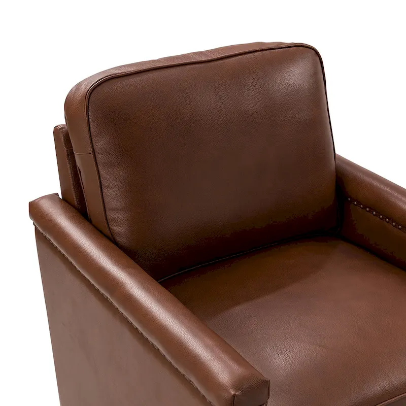 Rita Classic Genuine Leather Swivel Armchair With Nailhead Trims By HULALA HOME