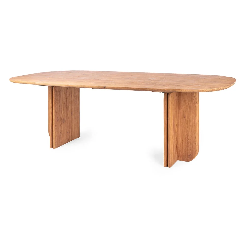 Organic Reclaimed Teak Dining Table with Cross-Structure Double-Leg Base for Dining Rooms