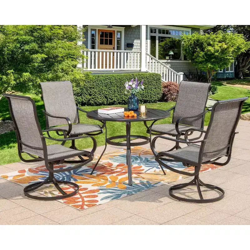 5pc Patio Dining Set with Round Table & Steel Swivel Chairs - Captiva Designs: Outdoor Furniture, Weather-Resistant