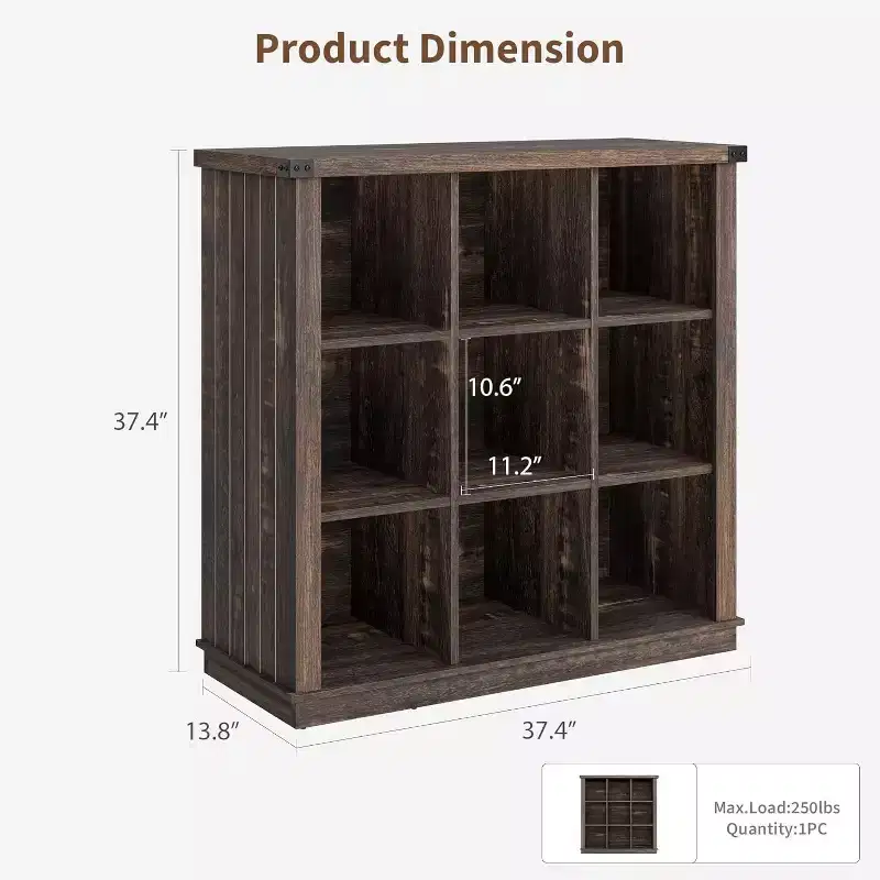 Acekool Bookcase 9-Cube Low Storage Bookcase, 37.4 W x 13.8 D x 37.4 H, Enclosed Back, Easy-Clean, Entryway & Living Room