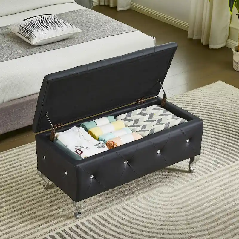 Upholstered Storage Bench For Bedroom Living Room Entryway