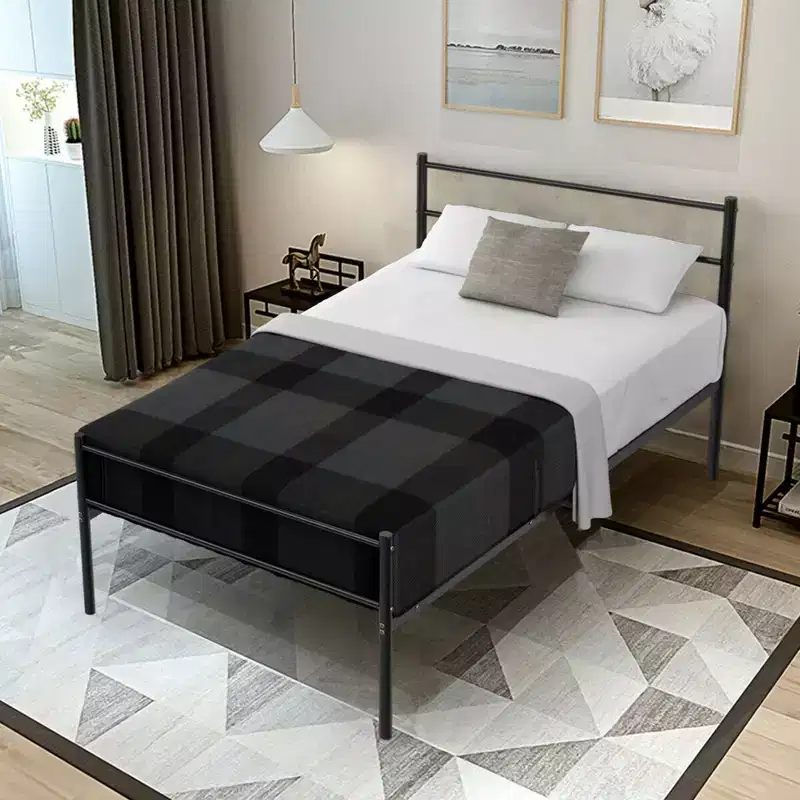 Twin Size Metal Bed Frame Platform Mattress Foundation W/ Headboard Black