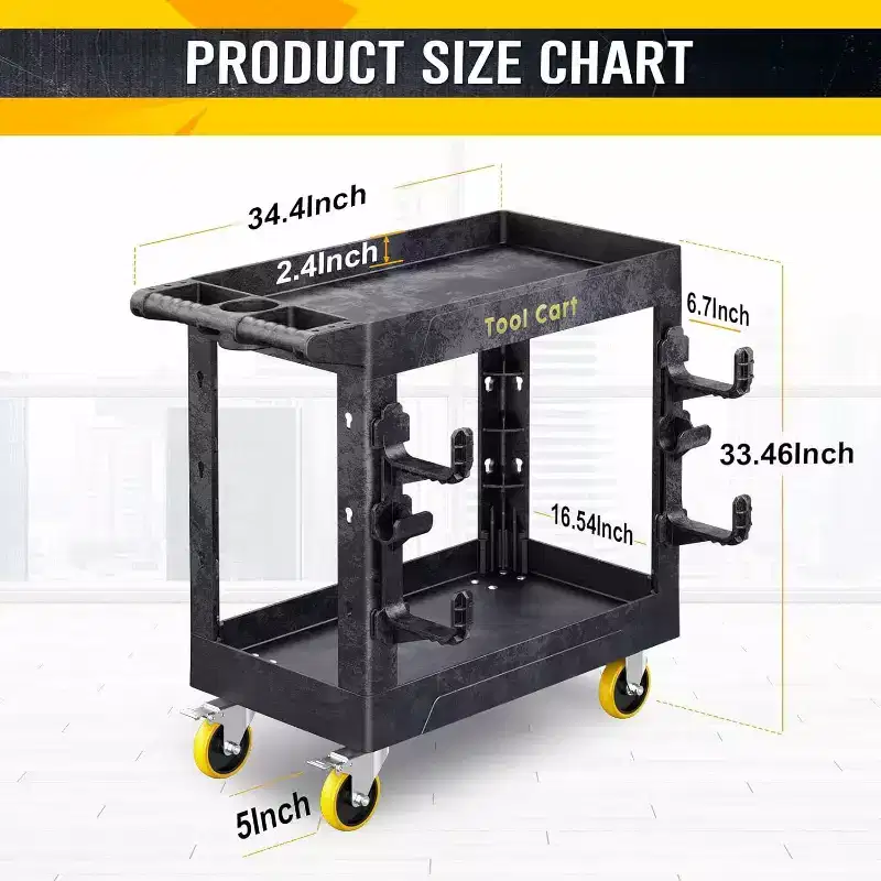 Heavy Duty Rolling Utility Cart 2 Shelf 850 lb Capacity with Locking Wheels for Garage Warehouse and Cleaning