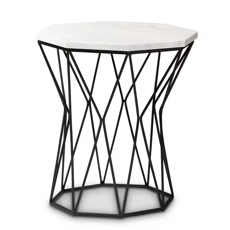 Venedict Metal End Table with Marble Tabletop Black - Rectangle Side Table for Living Room, No Assembly Required