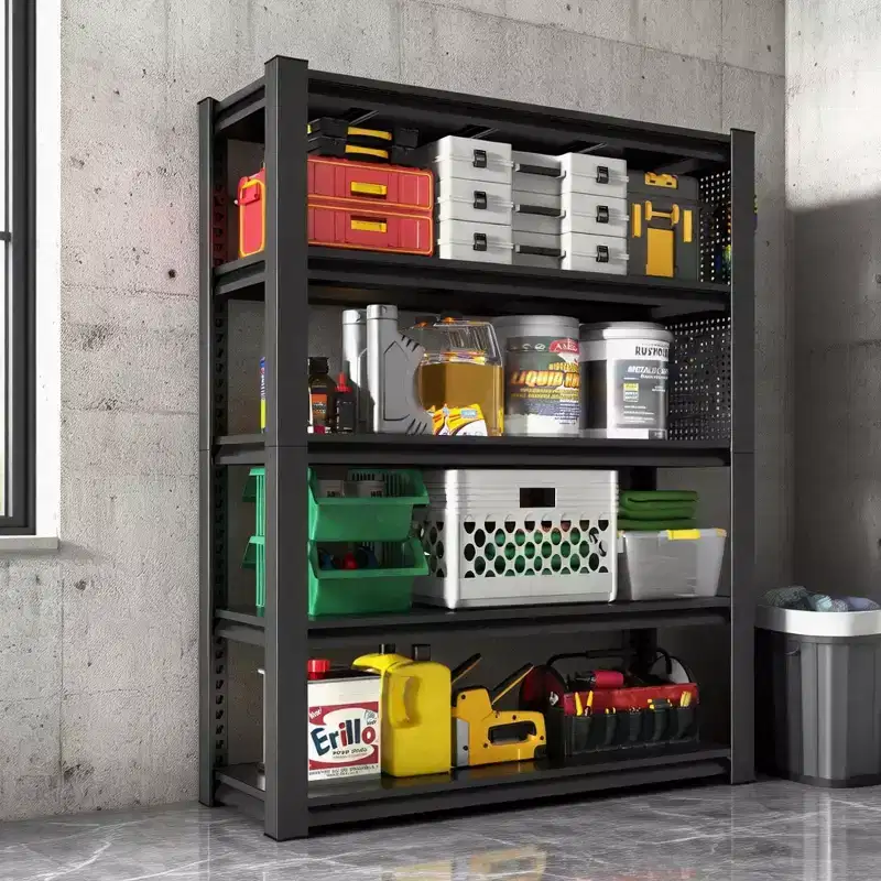 5-Tier Adjustable Heavy-Duty Storage Shelving with Pegboard, Industrial Metal Shelving Unit, Storage Rack