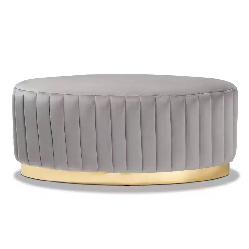 Kirana Velvet Fabric Upholstered and PU Leather Ottoman Gold - Baxton Studio