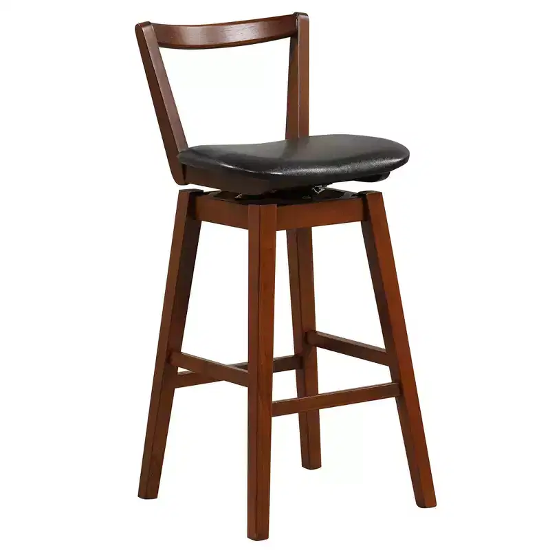 Costway Swivel Bar Height Bar Stool 30.5 Upholstered PU Leather Hollow Backrest
