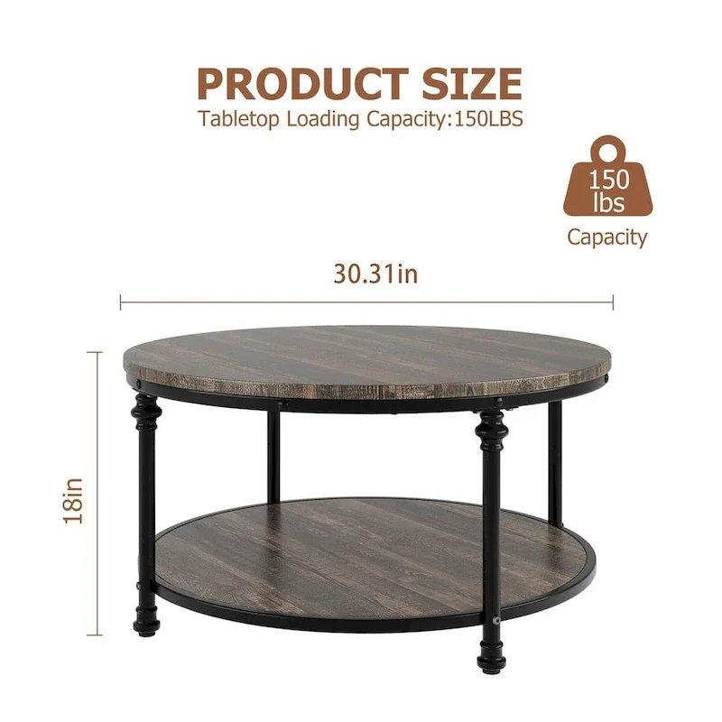 Round Coffee Table with 2-Tier Shelf, 30.31
