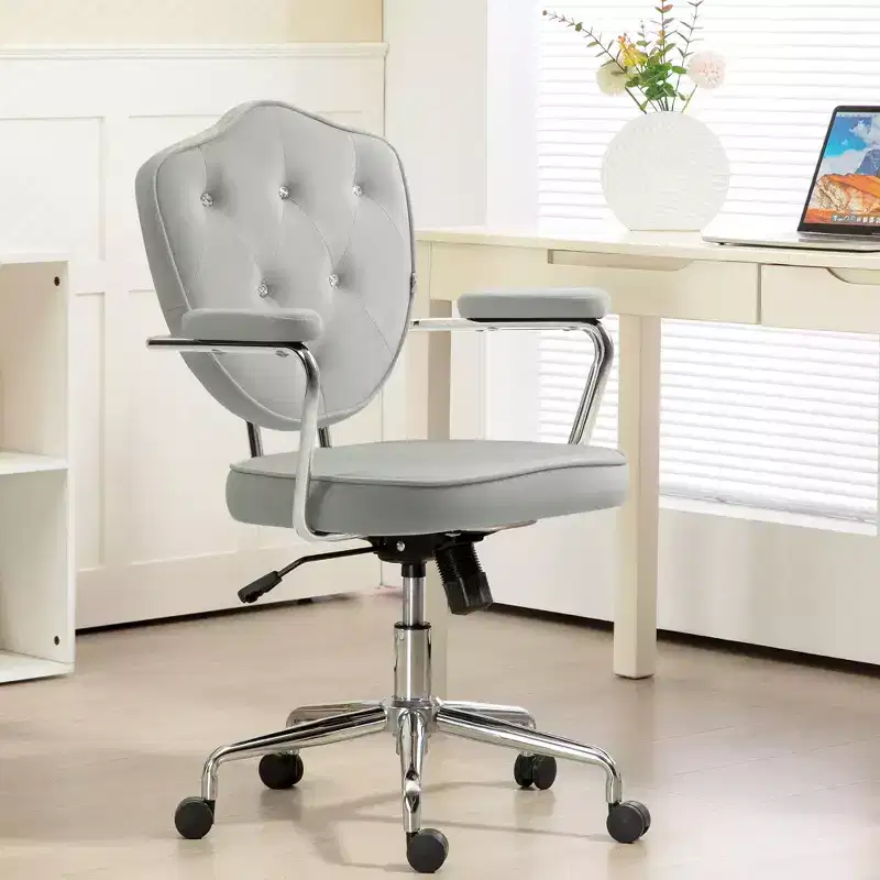 Upholstered Vanity Chair with Adjustable Height, Swivel Chair for Home Office, Study, Reading Room