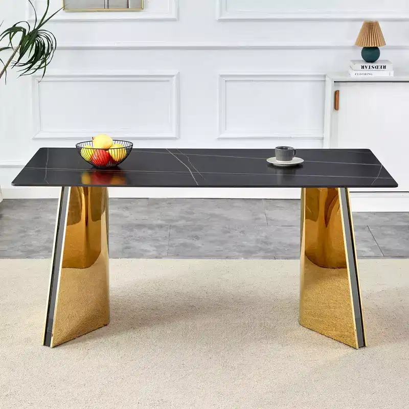 Okak 63 Modern Dining Table Kitchen Table, Counter Height Table with Imitation Marble and Curved Base for 6