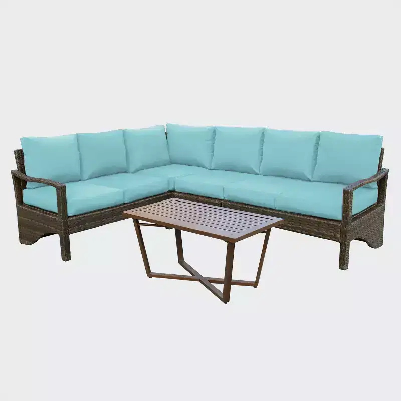 Leisure Made Augusta 5pc Wicker Sectional in Spa Blue Fabric