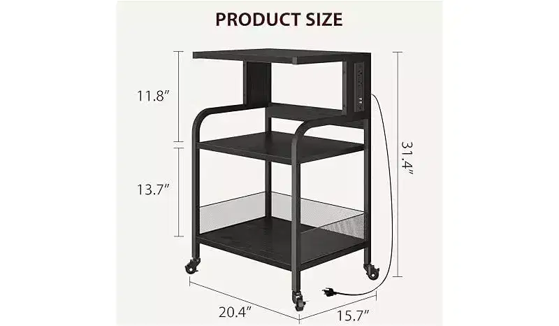 Sturdy 3-Tier Printer Stand with Wheels, 150 lbs Capacity, Printer Cart Adjustable Feet, Industrial Metal Storage Shelf