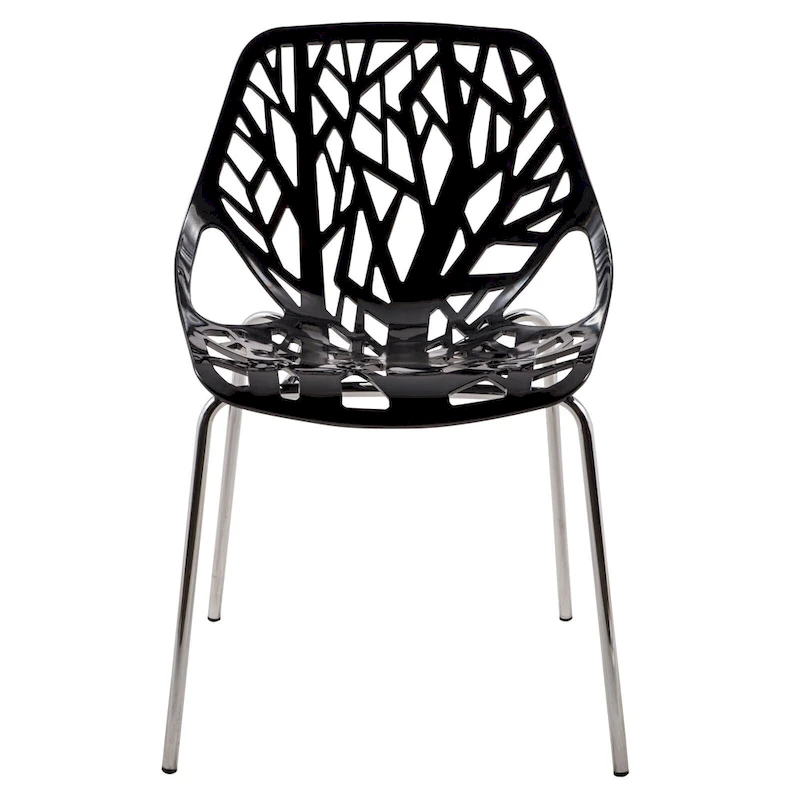 Asbury Stackable Dining Chair with Chrome Legs (Set of 2) Modern Cut-Out Design Backrest Side Chair