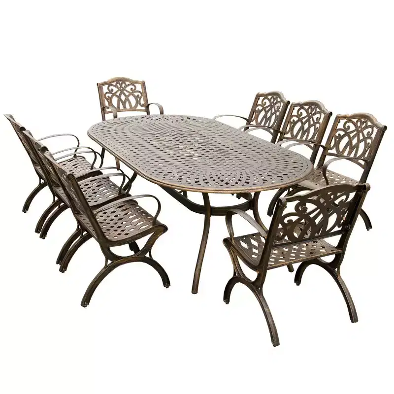 9pc Patio Dining Set with 95" Modern Mesh Lattice Aluminum Oval Table & Arm Chairs - Bronze - Oakland Living: UV-Resistant, Weatherproof