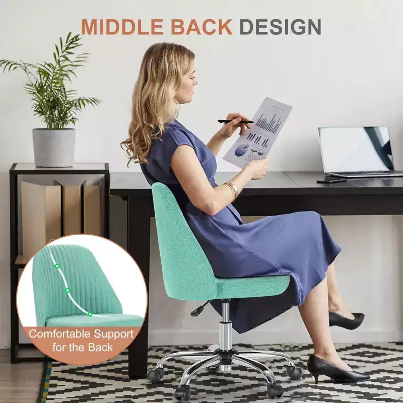 Fabric Office Chair: Armless, Swivel, Adjustable, with Wheels