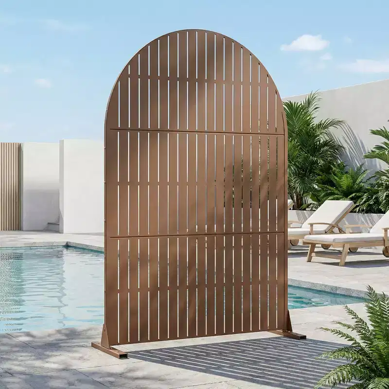 72H x 47W Arched Outdoor Metal Privacy Screen Freestanding Fence Panels in Light Gray/Brown for Garden Patio Deck Yard