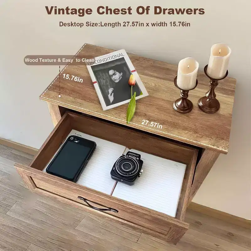 Acekool 5 Drawer Dresser, Farmhouse Tall Chest with Metal Handles, Modern Wooden Organizer for Bedroom, Living Room, Entryway