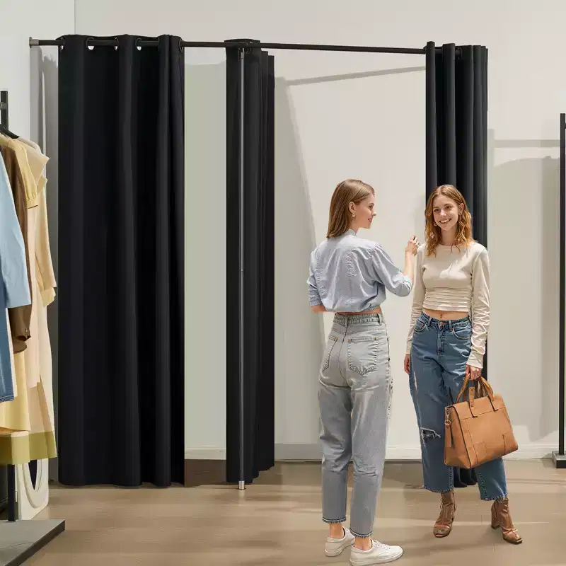VEVOR Fitting Room, Portable Changing Room with Thick Polyester Curtains, Double Dressing Rooms with Partition Curtains, 79 x 39 x 79 in, Black