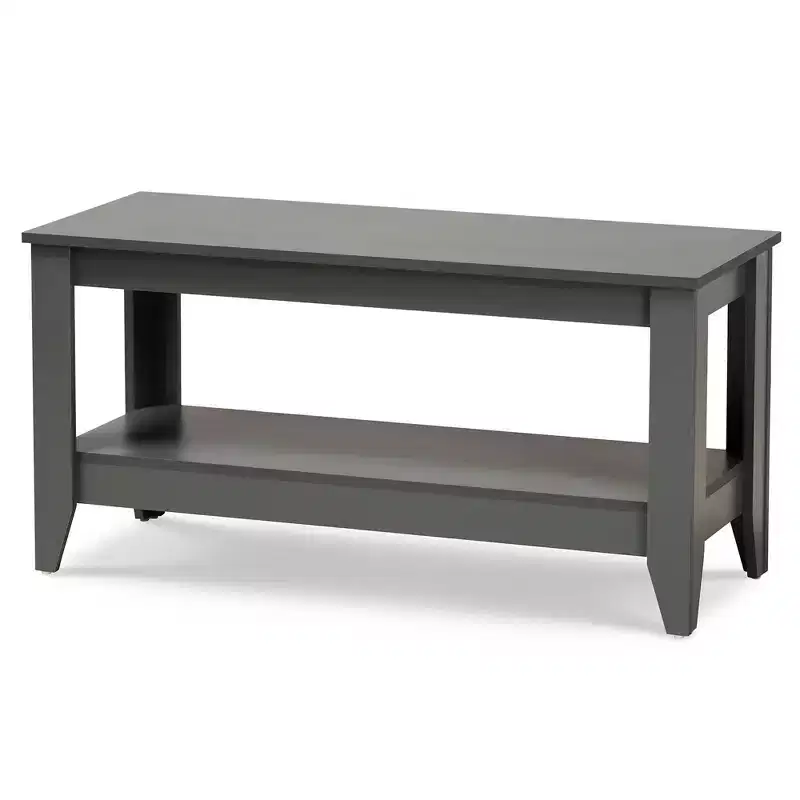 Elada Wood Coffee Table: Lower Shelf Storage, Tapered Feet, Modern Living Room - Baxton Studio