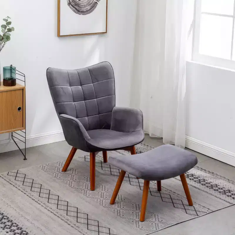 Modern Tufted Accent Chair with Ottoman, Upholstered Wingback Arm Chair for Living Room, Reading Chair for Bedroom or Apartment-Panipeachy