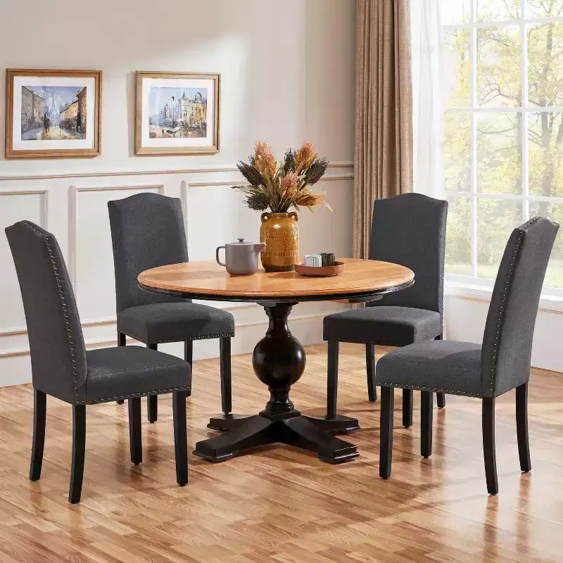 Yaheetech Set of 4 Fabric Upholstered Dining Chairs with Nailhead Trim