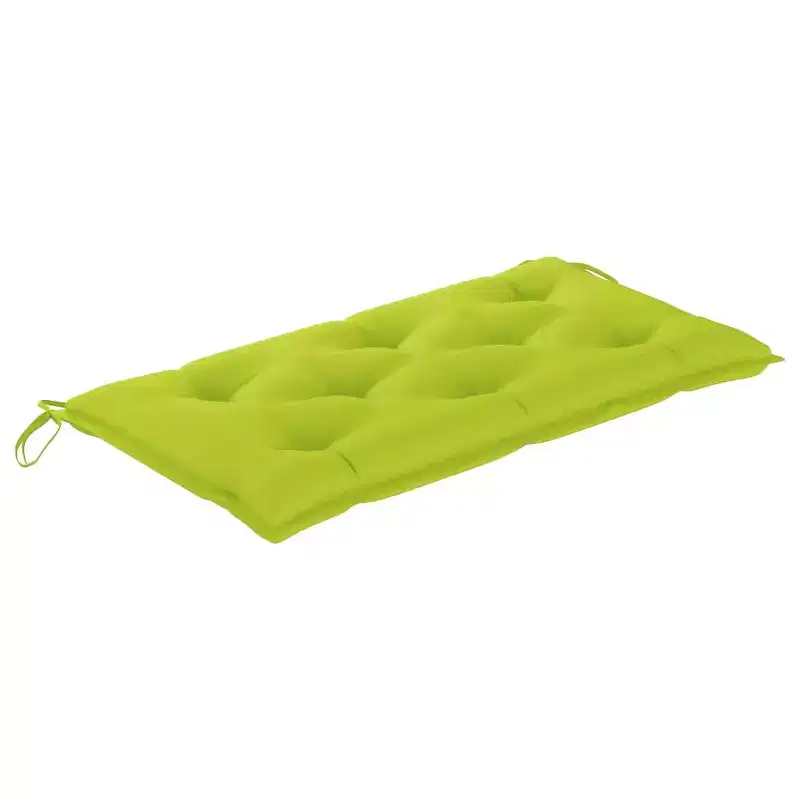 Patio Bench Natural wood, bright green cushion Smooth teak hardwood