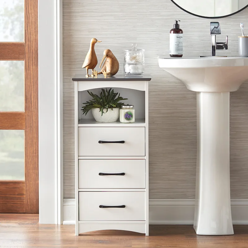 Dalton 3-Drawer Bathroom Cabinet with Open Shelf, White/Charcoal Grey