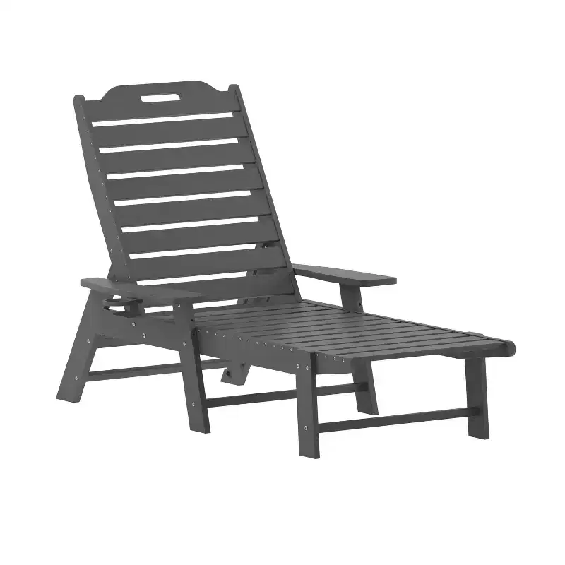 Flash Furniture Monterey Set of 2 Adjustable Adirondack Loungers with Cup Holders- All-Weather Indoor/Outdoor HDPE Lounge Chairs