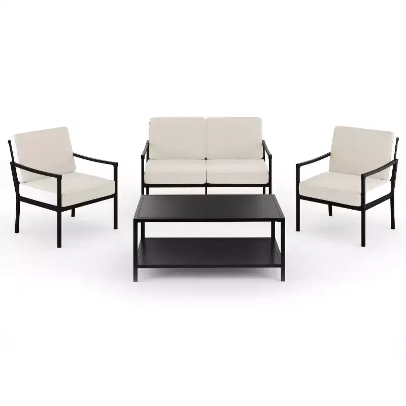 Martha Stewart 4pc Steel Patio Conversation Set with Loveseat, 2 Chairs, Coffee Table in Black